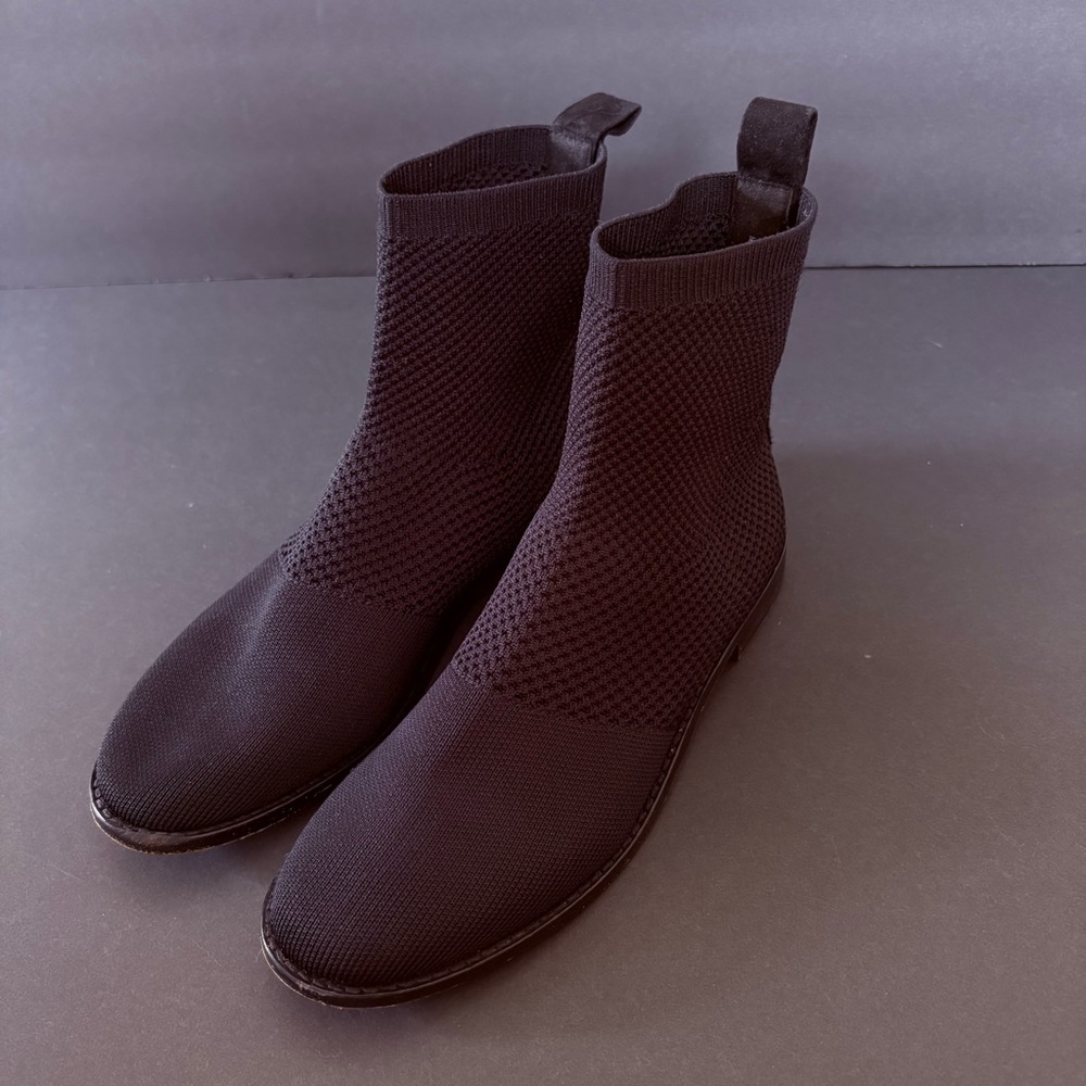 Eileen Fisher Black Ankle Boots Elastic‎ Mesh Chelsea Leather Pull On size 6